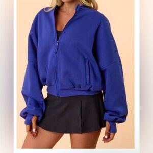 LAST ONE Blogilates Womens Marshmallow Bomber Jacket Zipper Royal Blue XSmall XS